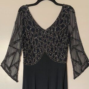 Dark blue Maxi gown. Silver beading front and back bodice